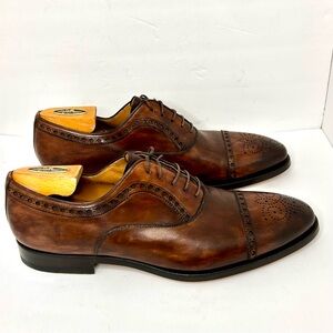 Magnanni Federico Dress Shoes Men Size 13 Cognac Brown Cap Toe Medallion Oxford